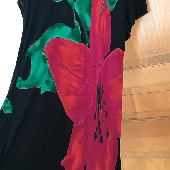 VINTAGE TEA LENGTH DRESS SIZE 18 WITH LARGE FLOWER N FRONT AND BACK - Picture 3 of 6